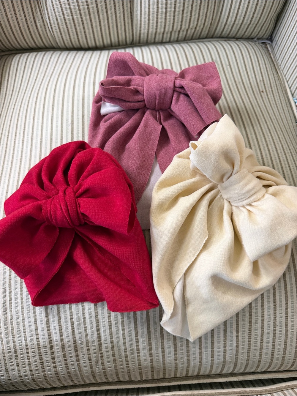Kids Bow Headwrap Trio - Red, Mauve, Cream